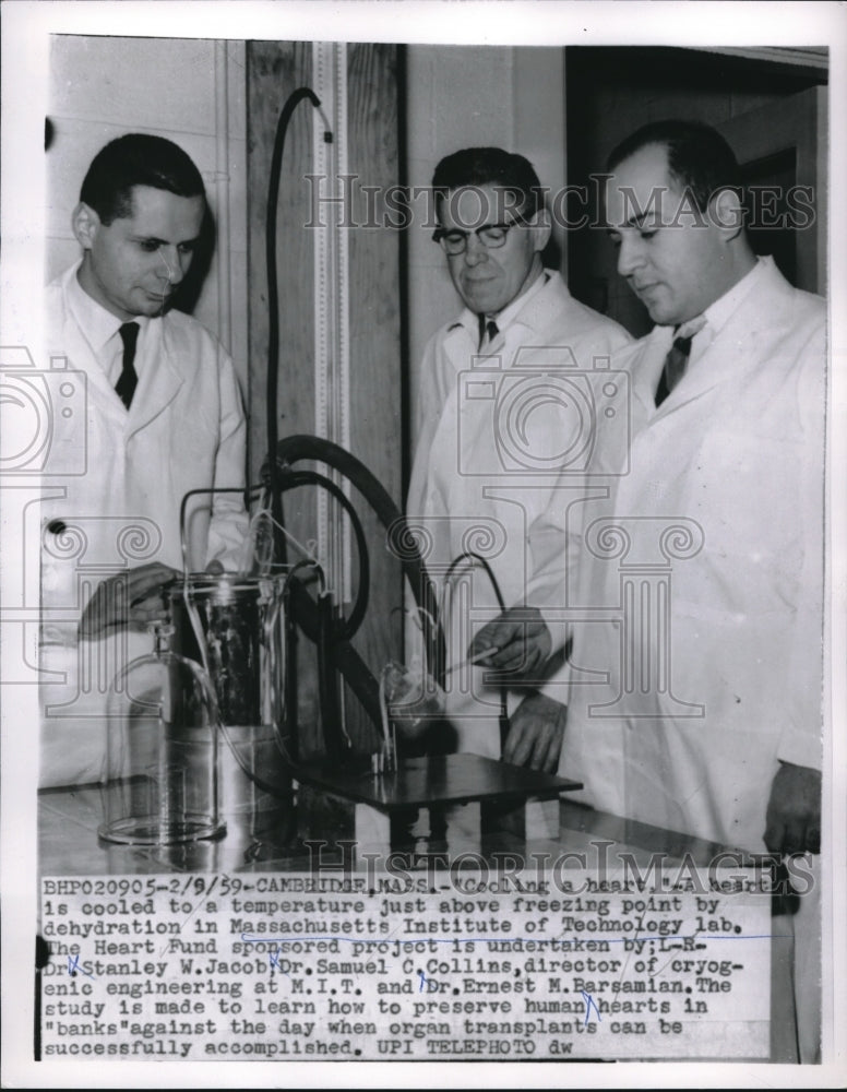 1959 Press Photo Dr. Stanley Jacob, Dr. S. Collins, Dr. E. Barsamian-Historic Images