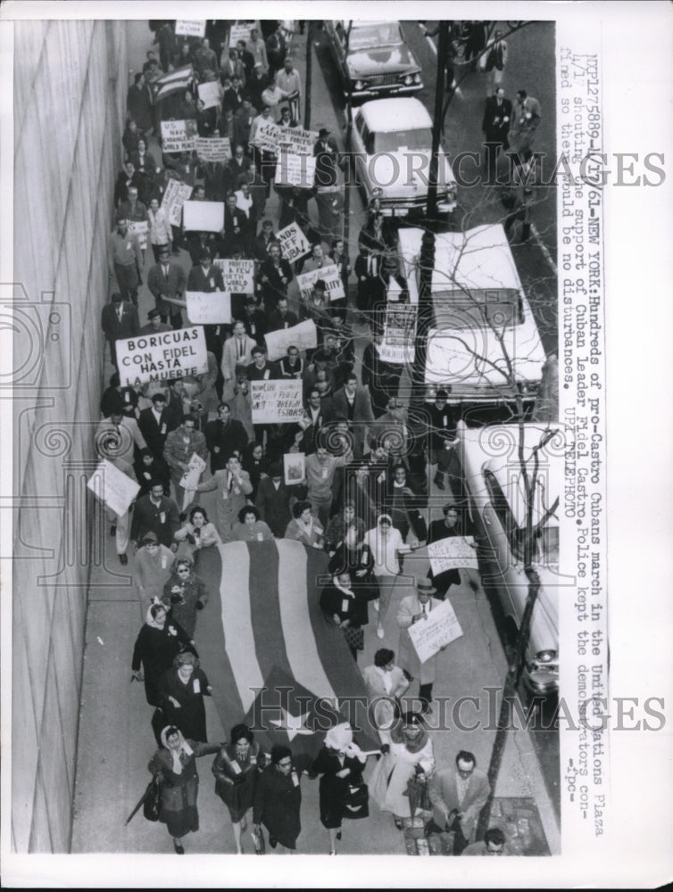 1961 Pro-Castro Cubans march in United Nations Plaza-Historic Images