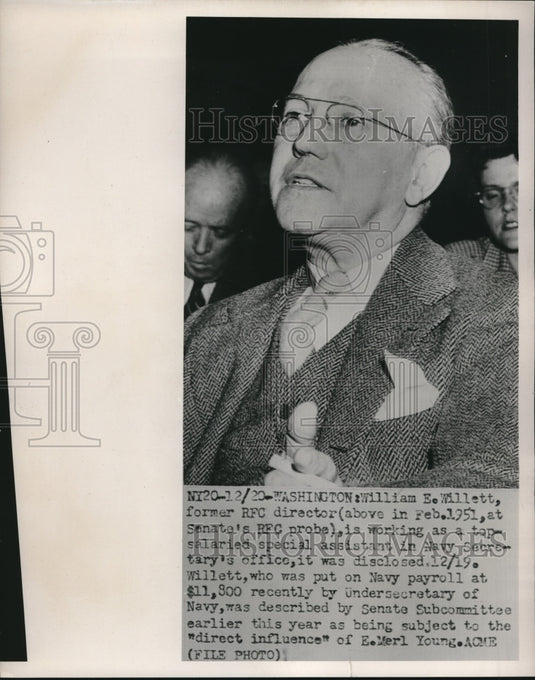 1951 Press Photo William E. Willett, Special Assistant, Navy Secretary's office-Historic Images