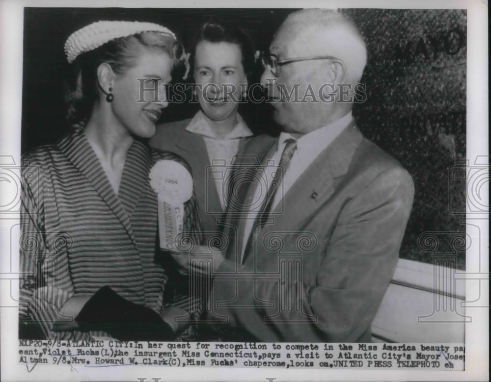 1954 Press Photo Violet Fuchs Insurgent Miss Connecticut Visits Mayor Atlantic C-Historic Images