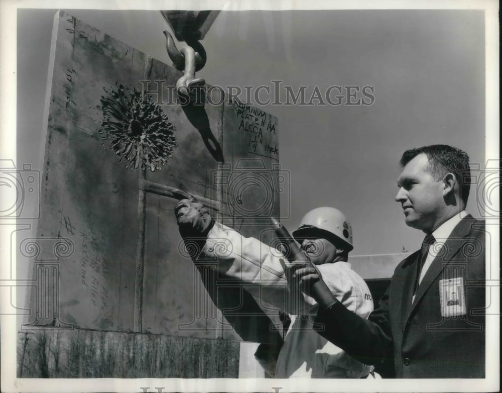 1961 David Witt Examines Hot Side of Armor Plate Sample US Army - Historic Images