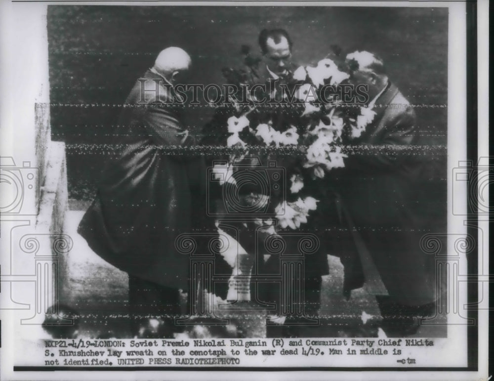 1956 London, Soviet Premier Nikolai Bulganin, N Kruschev at Cenotaph - Historic Images