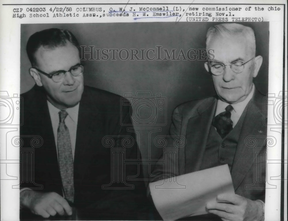 1958 Press Photo OWJ McConnell New Commissioner Of Ohio High School - Historic Images