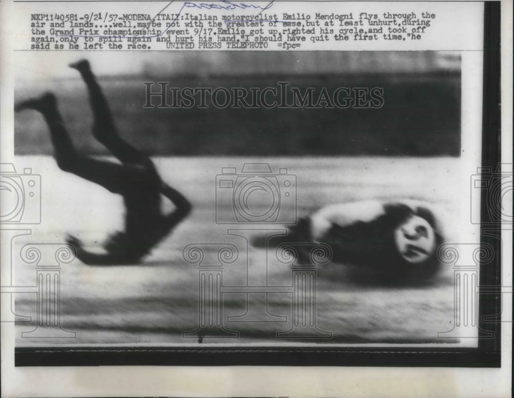 1957 Press Photo Modena, Italy motorcyclist Emilio Mandogni in Grand Prix - Historic Images