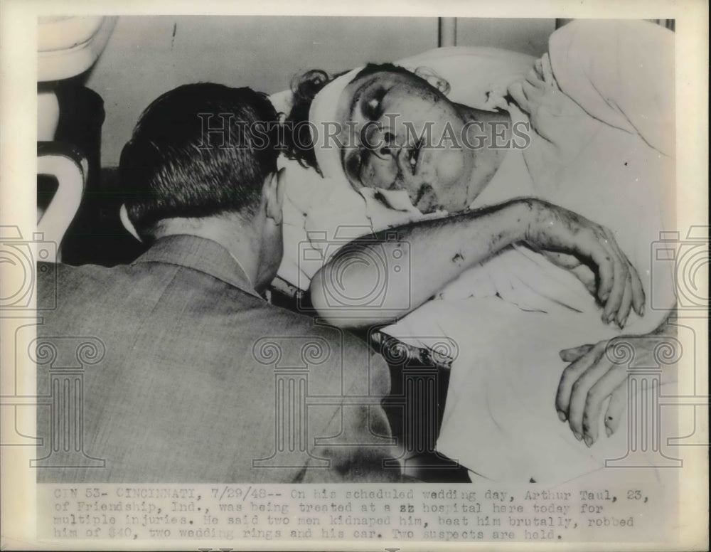 1948 Press Photo Arthur Taul kidnapped, beaten &amp; robbed 2 days before wedding - Historic Images