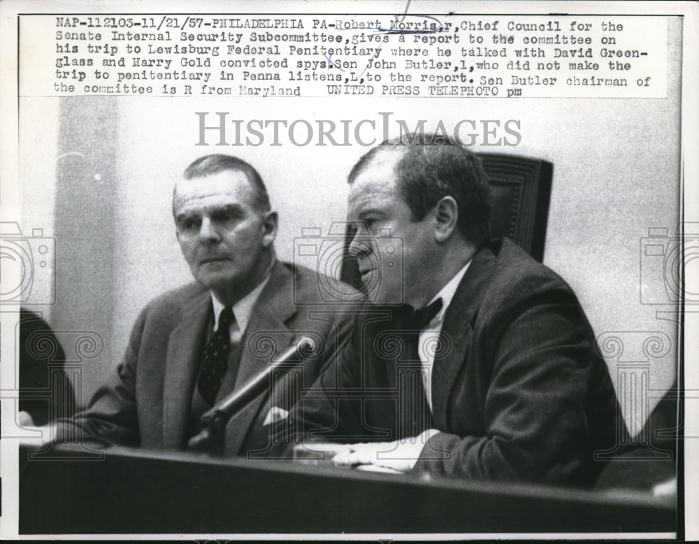 1957 Press Photo Phila.Pa Robert Morris, Chief Council Senate Int Security Comm. - Historic Images