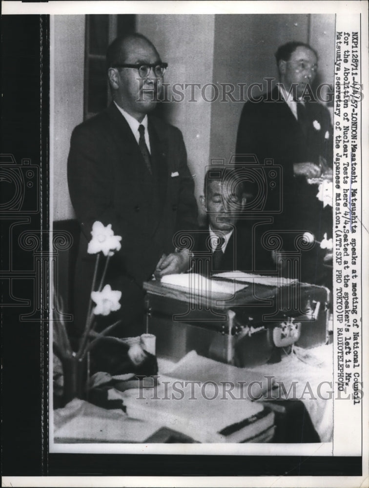 1957 Press Photo Masatoshi Matsushita Speaking Council to Abolish Nuclear Test-Historic Images