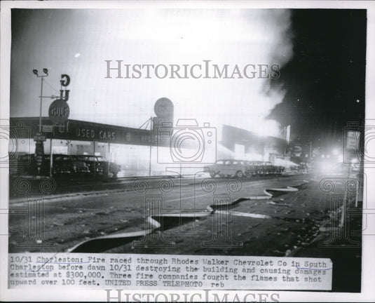 1955 Fire destroys Rhodes Walker Chevrolet & caused $300,000 damage - Historic Images