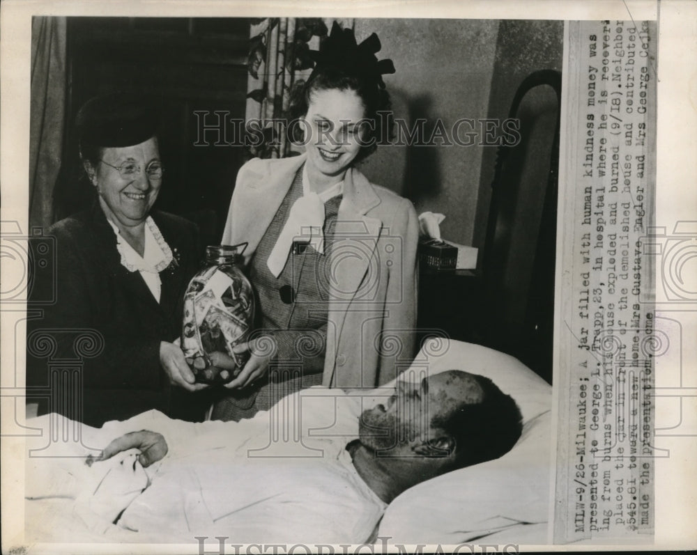 1947 Press Photo Milwaukee George L Trapp Hospital Recovering From Burns-Historic Images