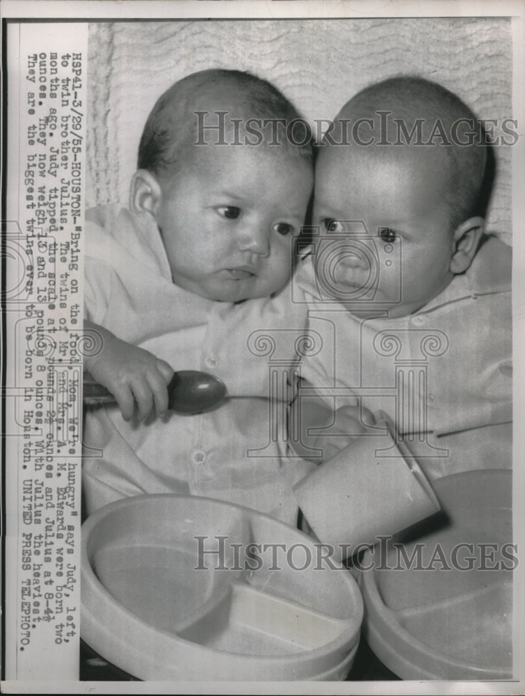 1955 Press Photo Judy and Julius Twins - Historic Images