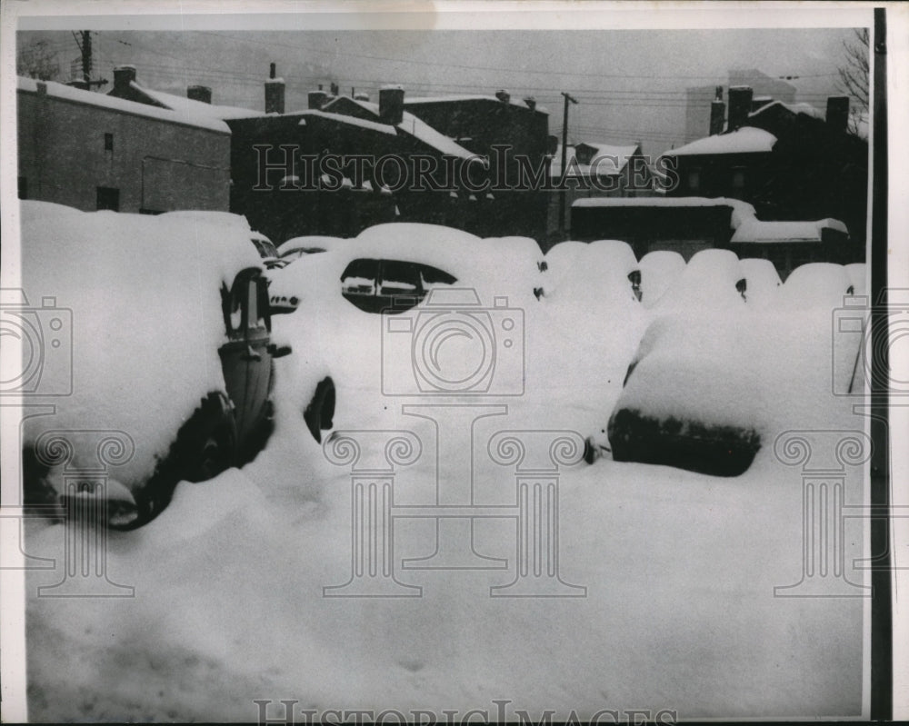 1950 Press Photo Snow-Covered Automobiles in Worst Pittsburgh Winter Storm-Historic Images