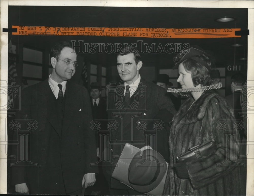 1941 Press Photo Pres. advisor Ben Cohen, Amb Winant & wife head to Europe - Historic Images