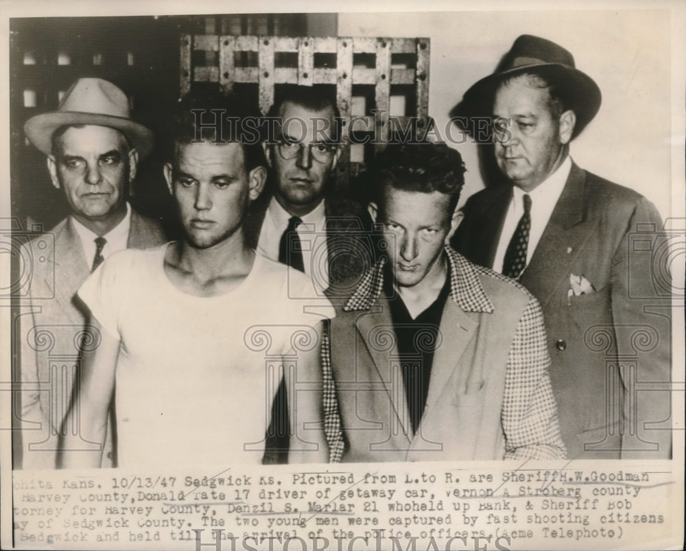 1947 Press Photo Sheriff HW Goodman Donald Rate Denzil Marlar Bank Robbery - Historic Images