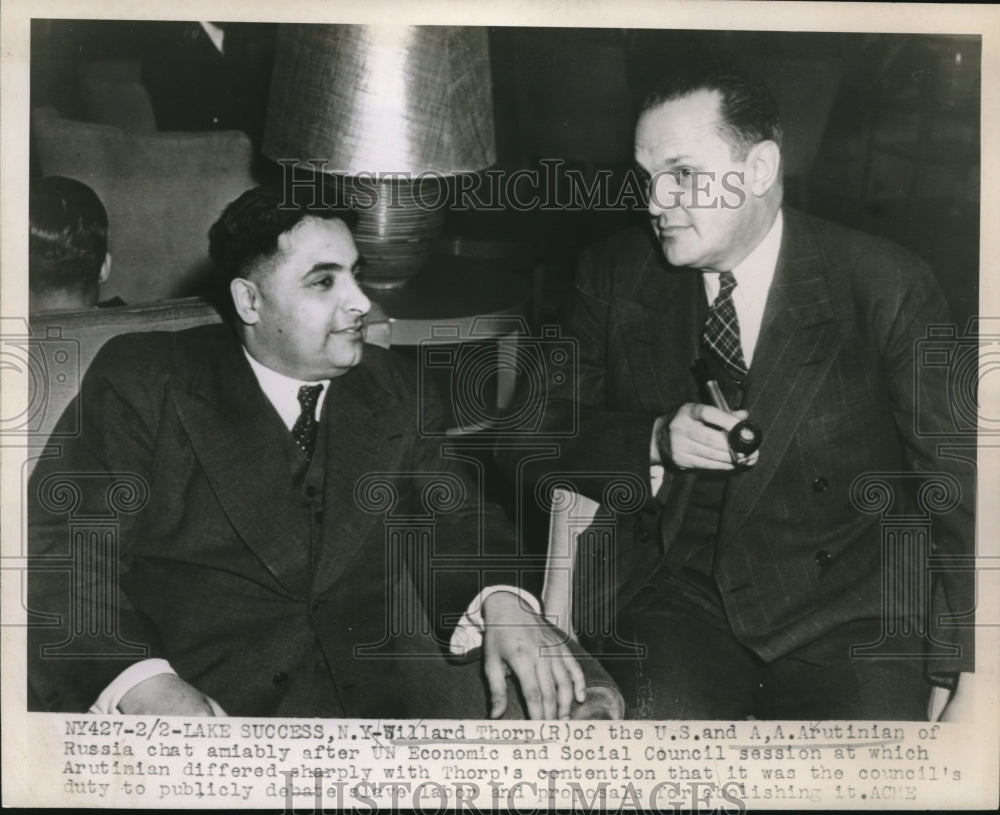 1948 Press Photo Willard Thorp AA Arutinian United Nations Economic Council - Historic Images