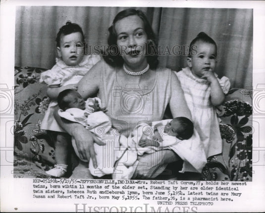 1955 Press Photo Mrs. Robert Taft Corum and wtins - Historic Images