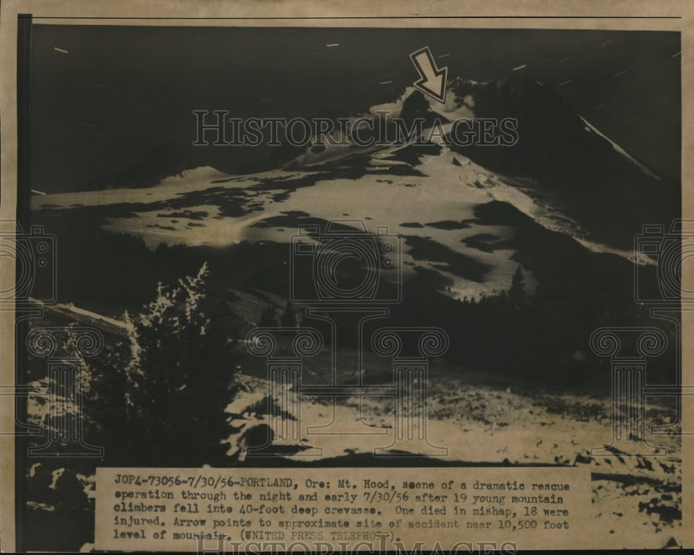 1956 Press Photo Mt. Hood, Scene of Dramatic Rescue 19 Young Mountain Climbers - Historic Images