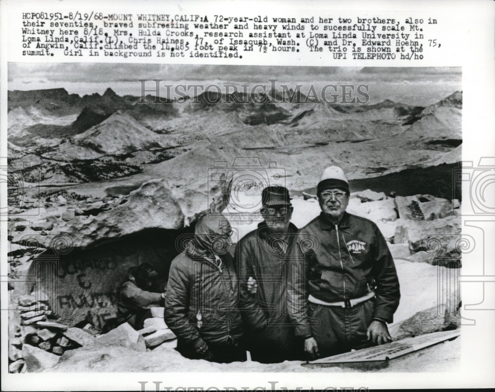 1968 Press Photo Three Scale Mt. Whitney, Hulda Crooks, Chris Haines, Dr. Hoehn - Historic Images