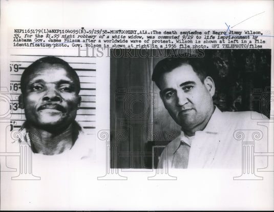 1958 Press Photo Montogomery, Ala Robber Jimmy Wilson & Gov James Folsom - Historic Images
