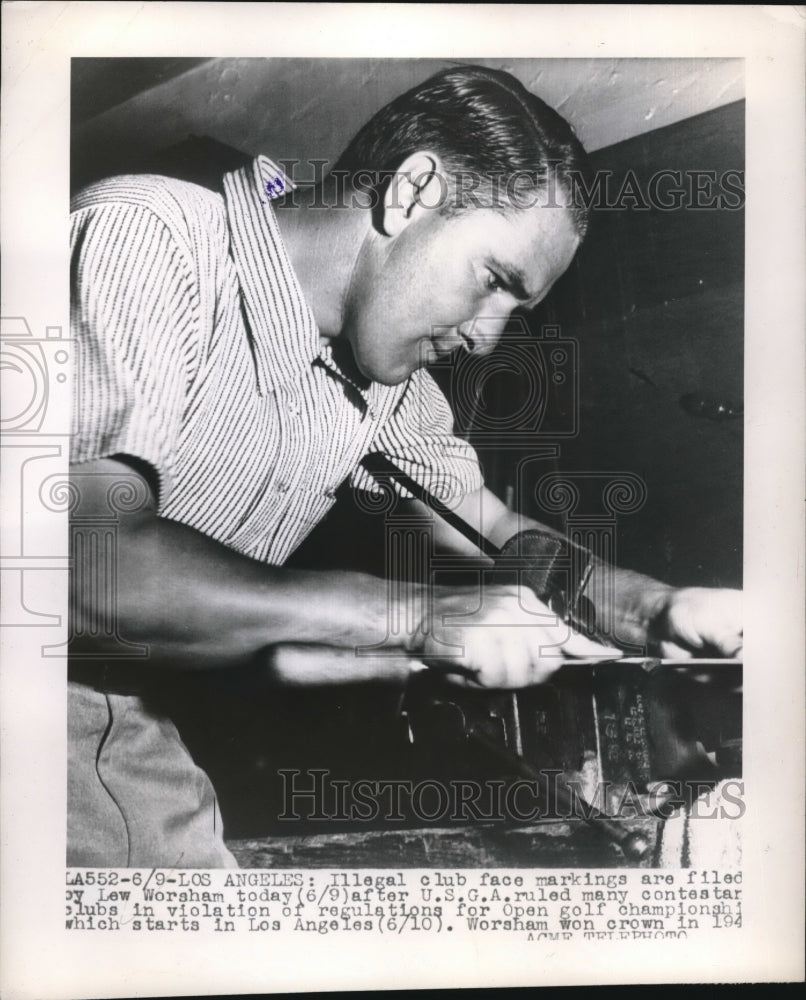 1948 Press Photo Lew Worsha making an illegal club face marking - Historic Images