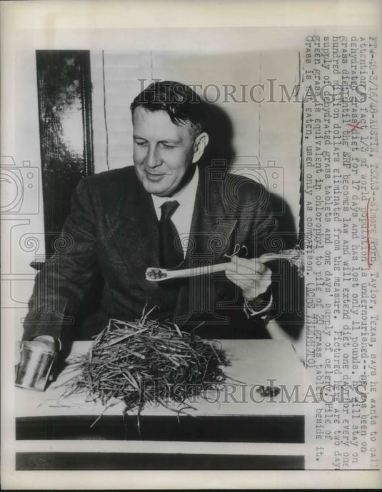 1948 Press Photo Elmore Torn Brings Attention to Undernourished Population World - Historic Images
