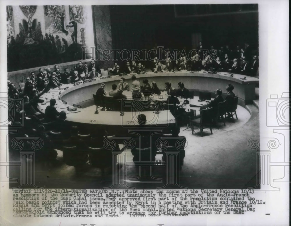 1956 Press Photo UN Security Council Adopts Resolution On Suez Canal - Historic Images