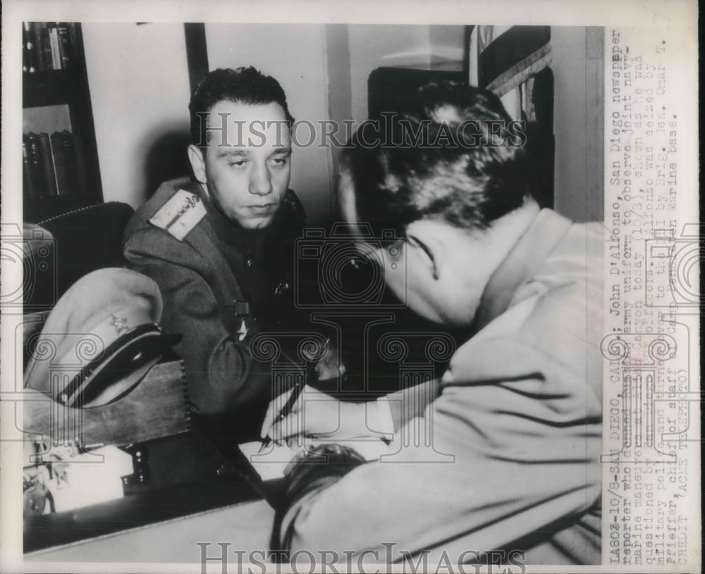 1948 Press Photo Reporter John D&#39;Alfonso Being Questioned by the FBI - Historic Images