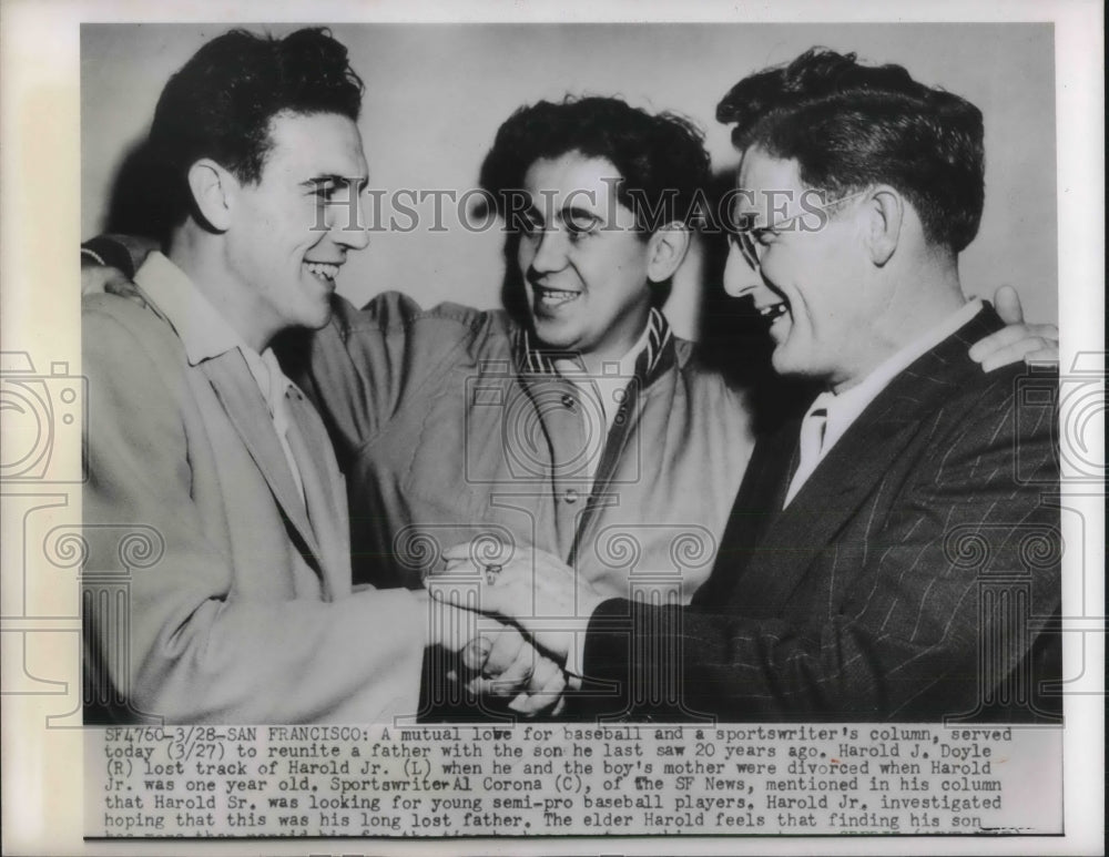 1950 Press Photo Father Harold J. Doyle and Son Harold Doyle, Jr. and Al Corona - Historic Images