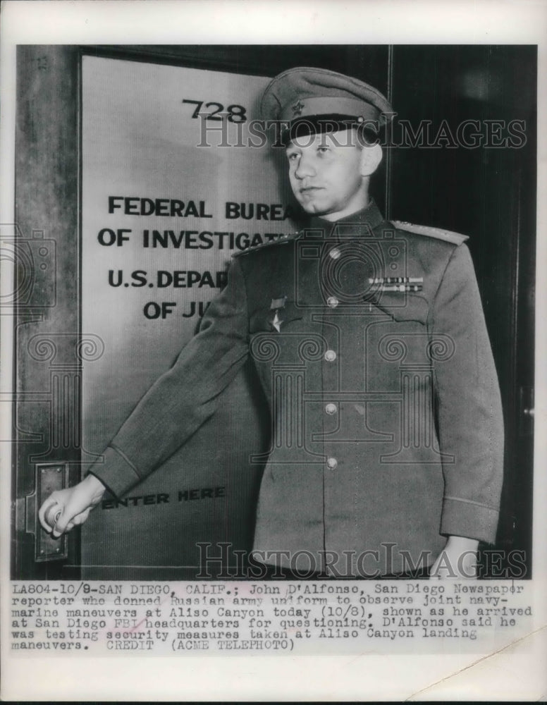 1948 Press Photo John D'Alfonso, Newspaper Reporter Donned Russian Army Uniform - Historic Images