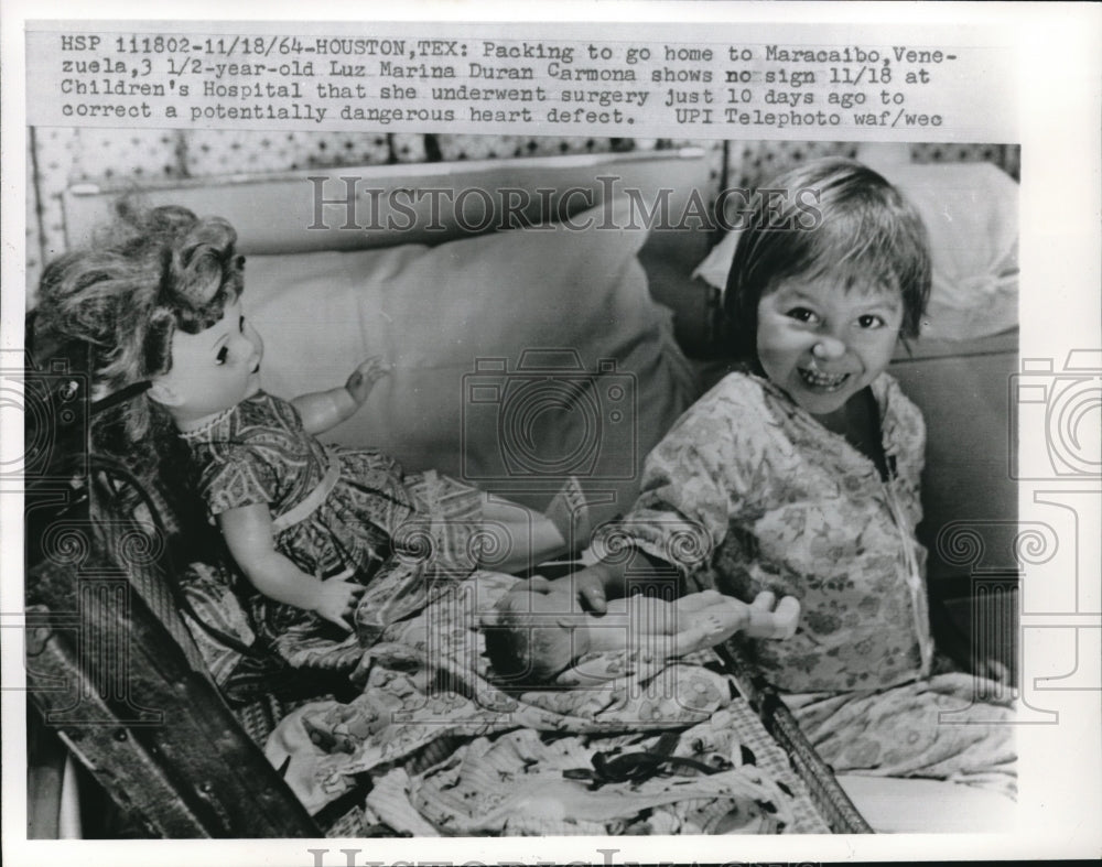 1964 Press Photo Luz Marina Duran Carmona at Age 3 Has Heart Defect Surgery-Historic Images