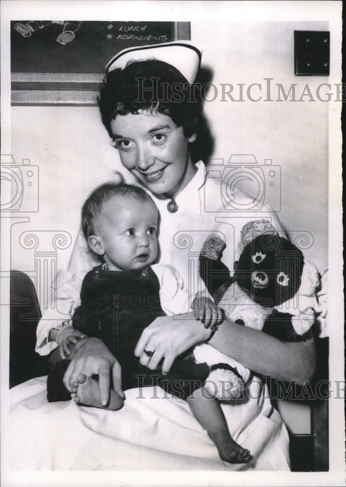 1956 Bruce Grove With Nurse, Mary Sinclair Recovering From Surgery - Historic Images