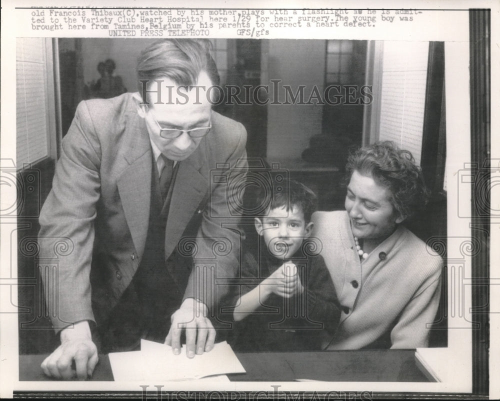 1958 Press Photo Francois Thibaux &amp; parents at hospital for heart surgery - Historic Images