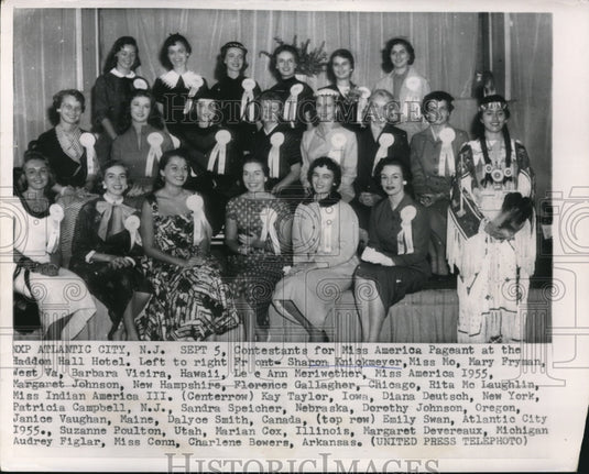 1955 Press Photo Contestants for Miss America Pageant - Historic Images