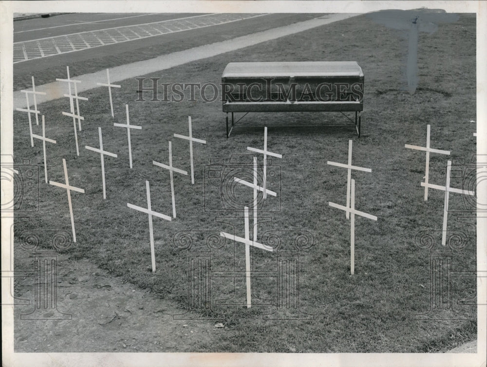 1955 Mock Cemetery in Columbus, Ohio, with crosses - Historic Images