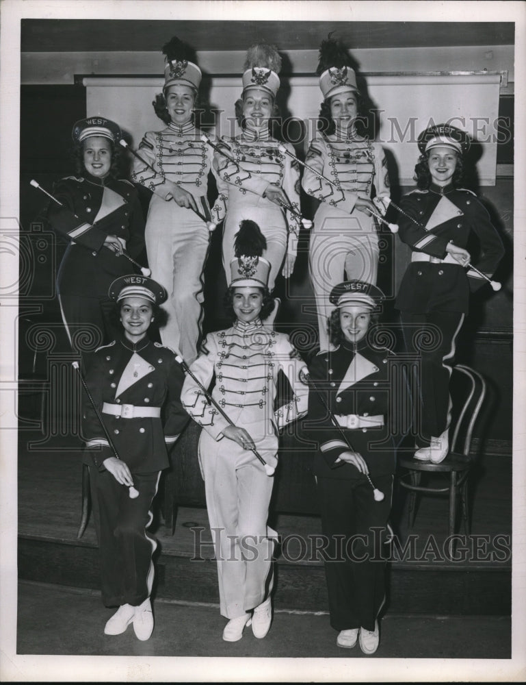 1951 Press Photo W,HS Majorettes in Cleveland, Bonacio,Monison,Farrell,Fodor - Historic Images