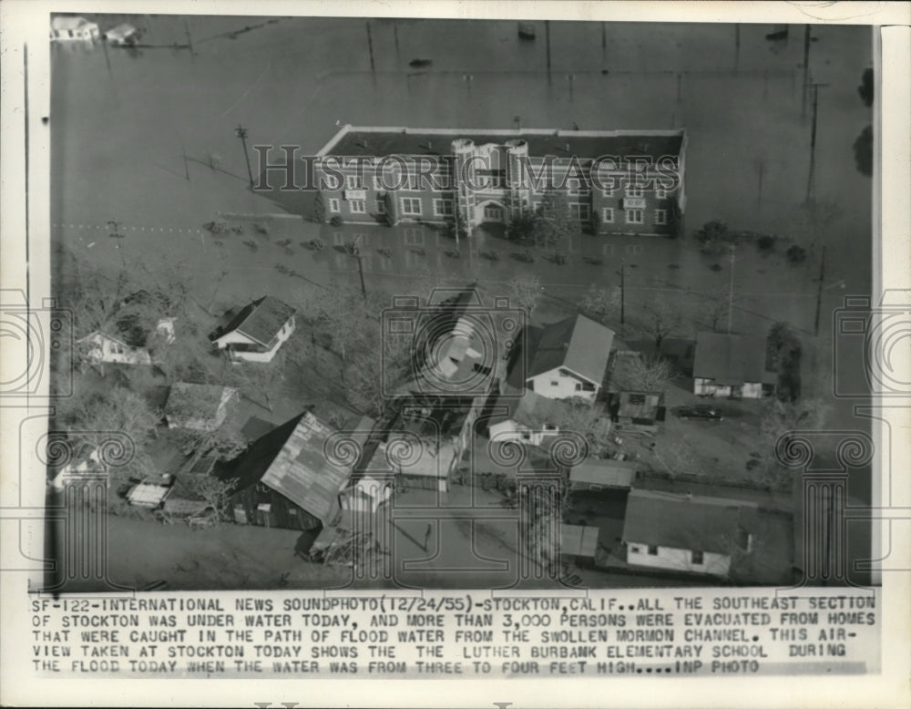 1955 Stockton, Calif aerial view of  floods from Mormon Channel-Historic Images