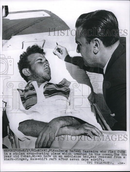 1961 Press Photo Jesus Rafael Saavedra fled Cuba Stolen crop dusting plane - Historic Images