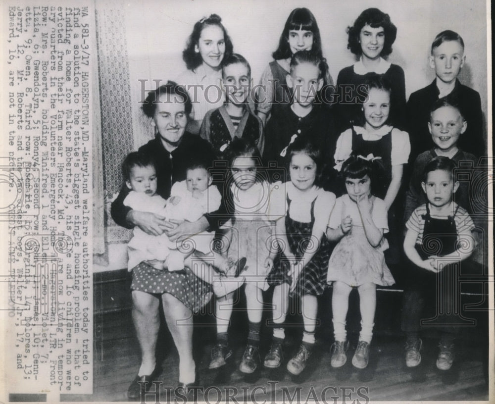 Press Photo Walter Roberts Family of 16 Children Evicted from Home In Hagerstown - Historic Images