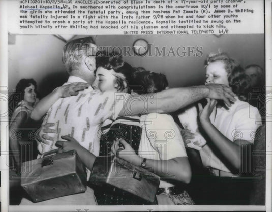 1958 Press Photo Michael Kapsalla Pat Zamuto James D Whiting Party - Historic Images