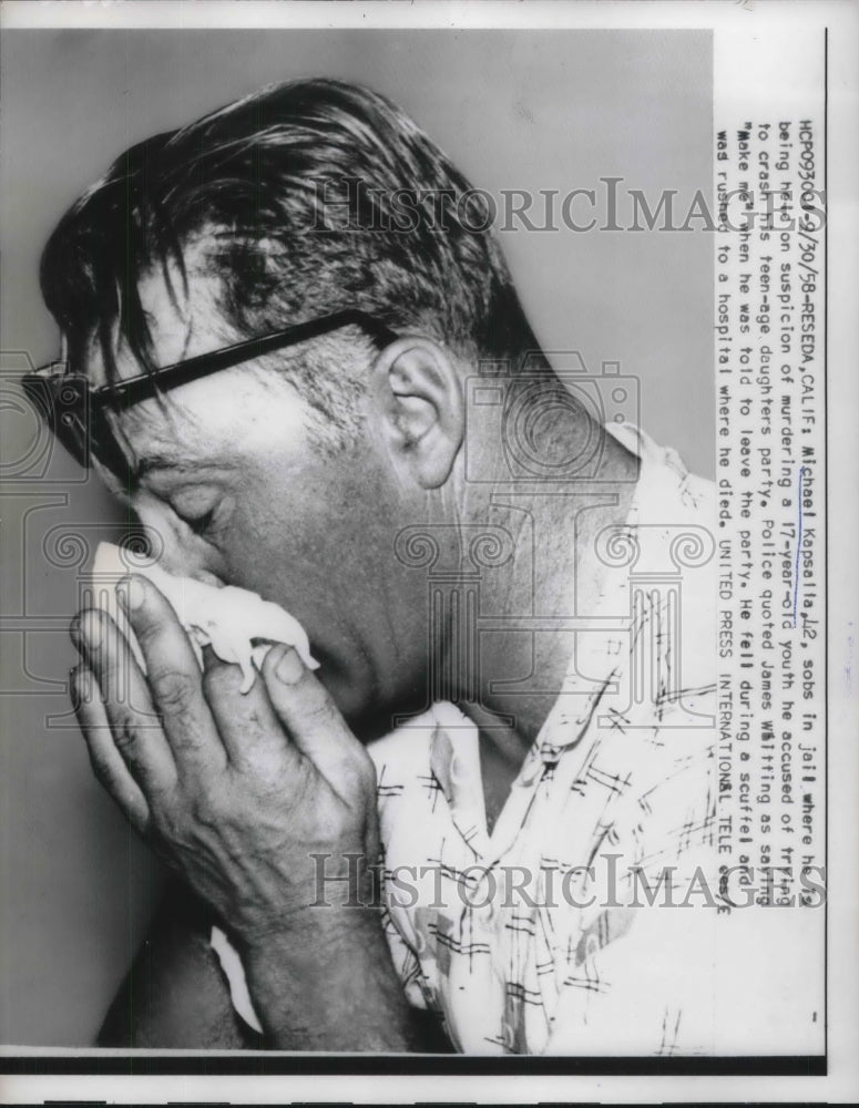 1958 Press Photo Michael Kapsalla Accused of Murdering 17 Year Old - Historic Images
