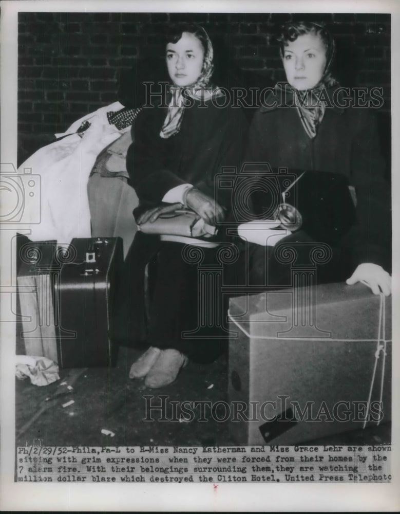 1952 Press Photo Miss Nancy Katherman Grace Lehr Clinton Hotel Fire - Historic Images