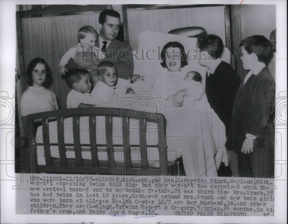 1955 Press Photo Mr. and Mrs. LaFayette Stuch Has Twins for the Third Time - Historic Images