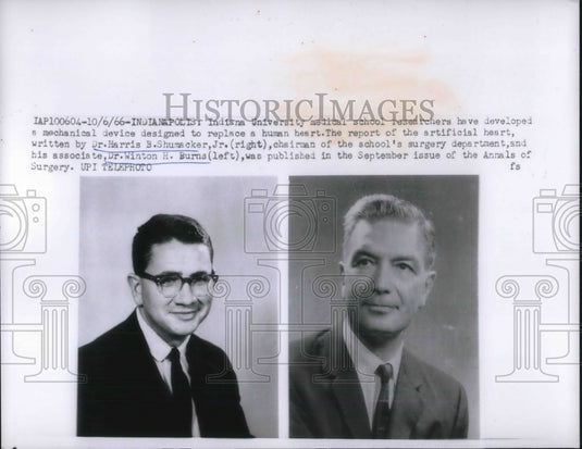 1966 Press Photo Dr. Harris Shumacker, Jr., Dr. Winton H. Burns - Historic Images