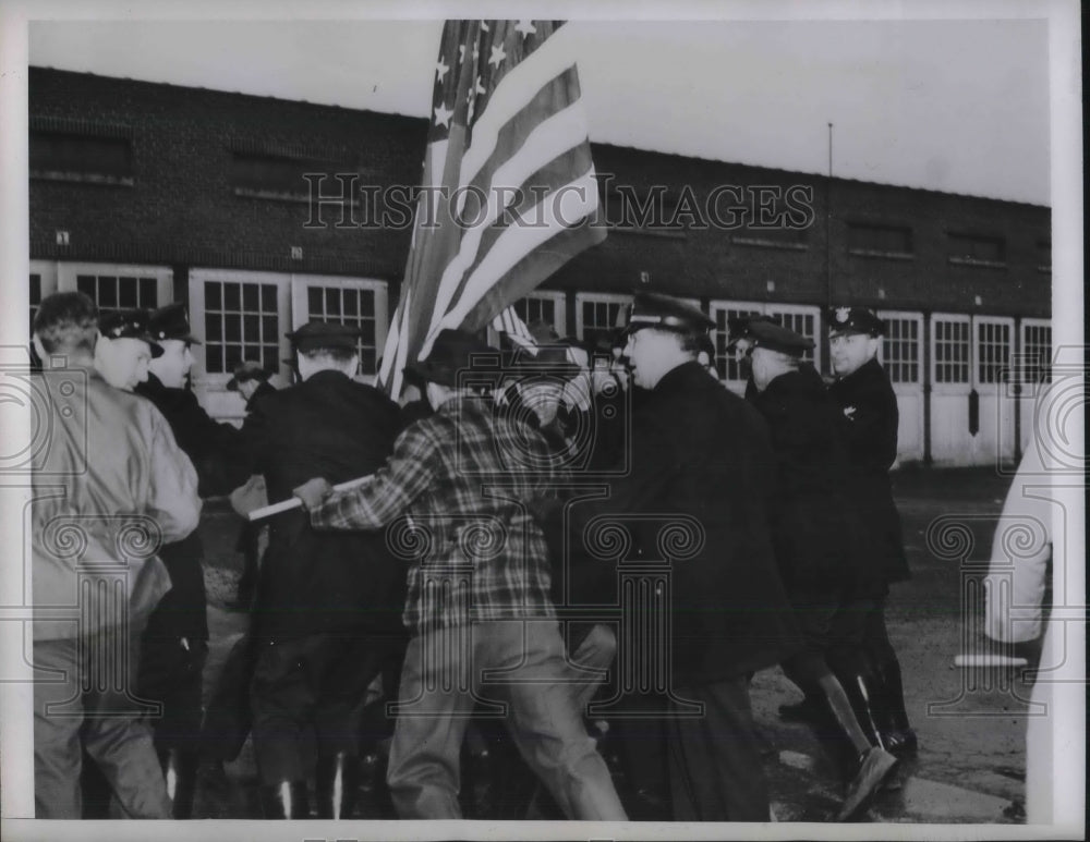 1946 Police push back striking pickets at Conestoga Traction Company - Historic Images