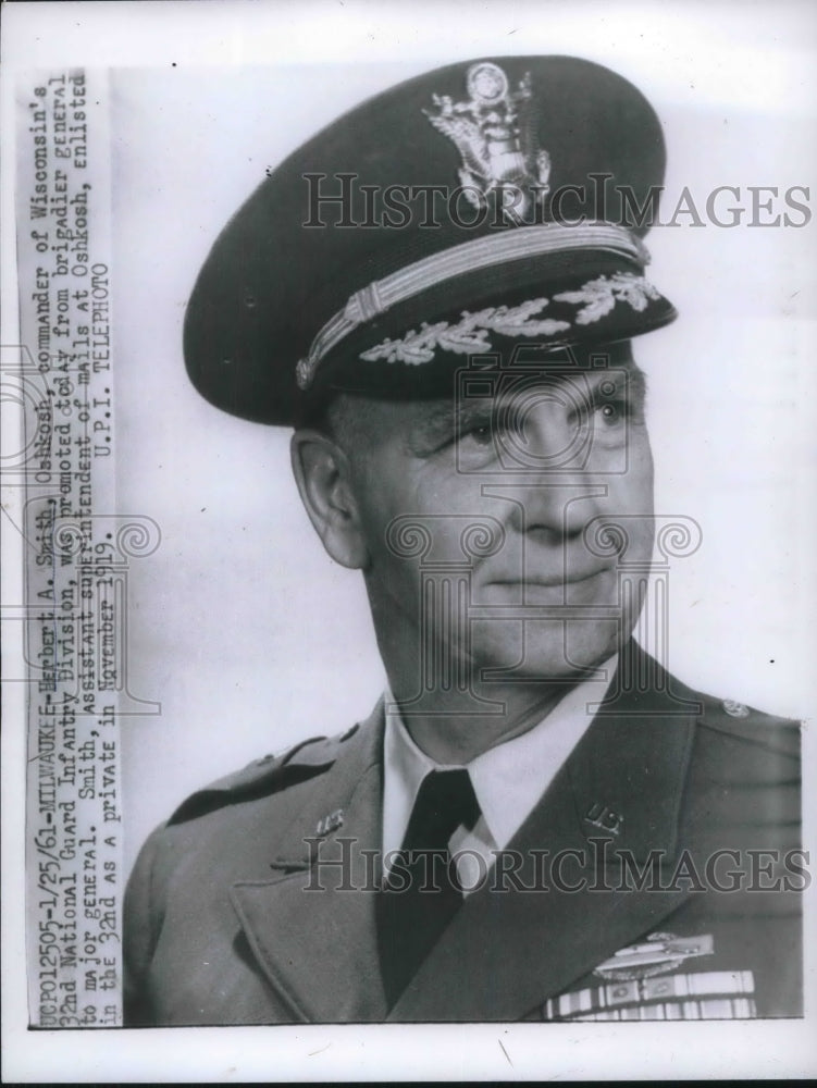 1961 Press Photo Herbert A Smith Commander 32nd National Guard Infantry Division - Historic Images