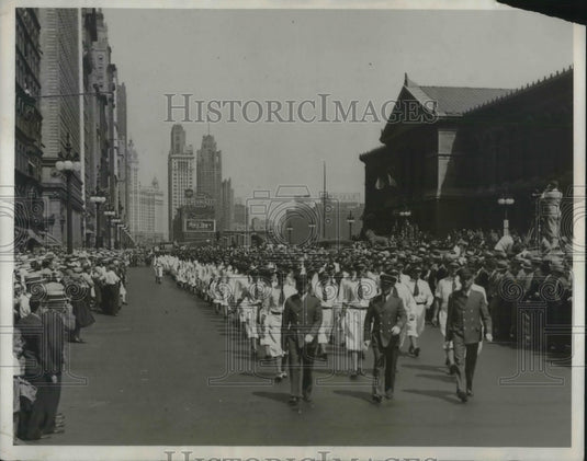 1930 Parade of airport ushers for airport in Chicago, Ill. - Historic Images