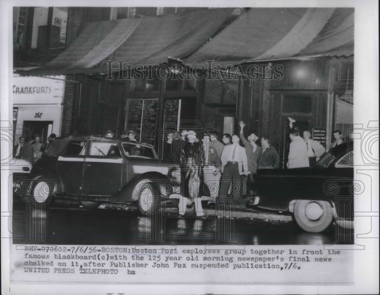 1956 Press Photo Boston Post Employees John Fox Suspension - Historic Images