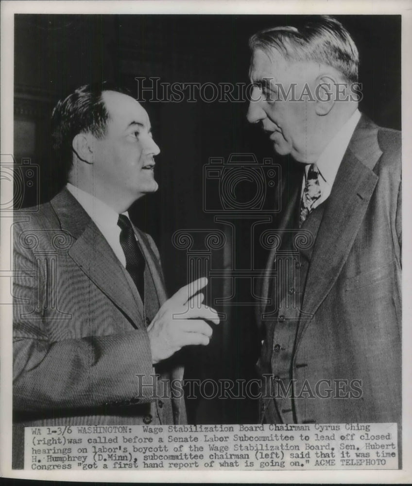 1951 Press Photo Wash.D.C. Wage Stabilization bd., Cyrus Ching, Sen. H Humphrey - Historic Images