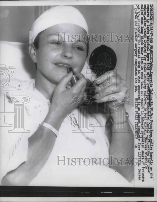 1957 Press Photo Lucretia Galbraith gets face lift after boat accident - Historic Images