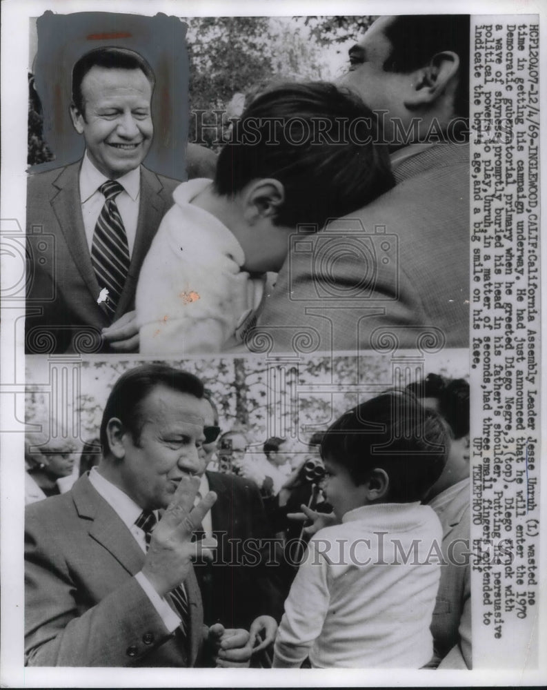 1969 Press Photo Inglewood, Calif. Assembly leader Jesse Unruh campaigning - Historic Images