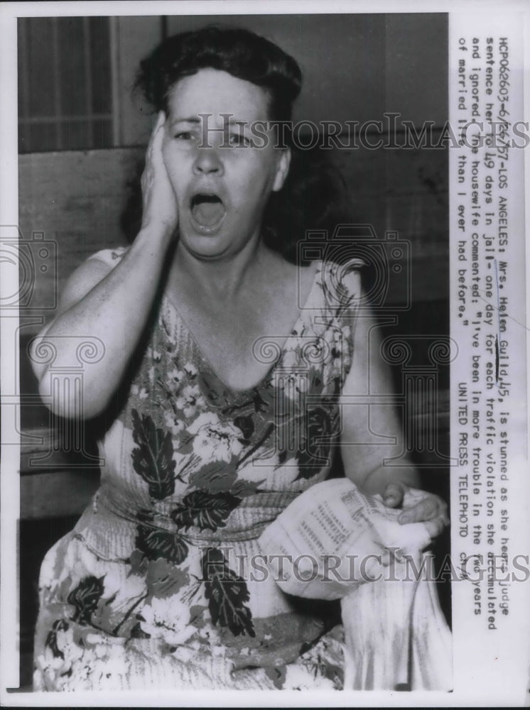 1957 Press Photo Mrs. Helen Guild, 45, hears sentence of 49 days in jail - Historic Images